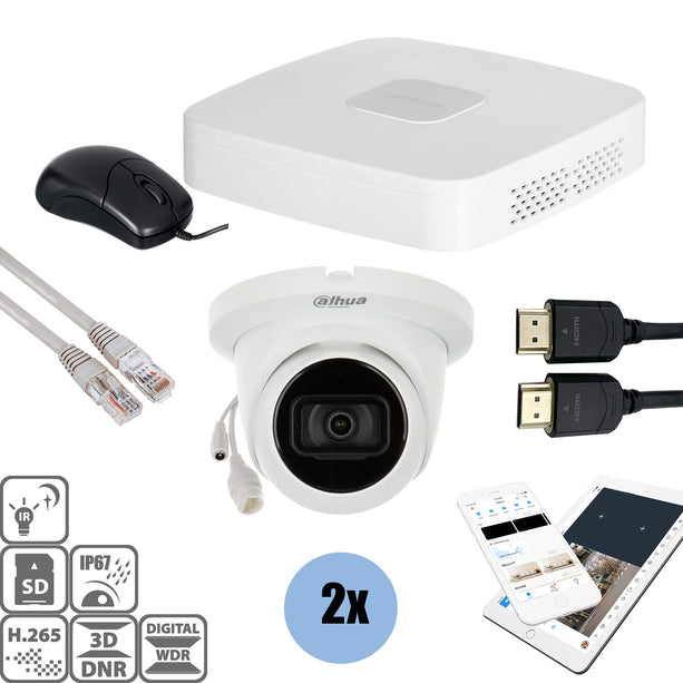 Dahua Set 2x Turret 4MP + Recorder & Cabling