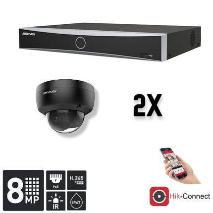 Hikvision Set 2x Dome 8MP + Recorder & Cabling