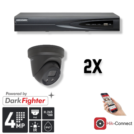 Hikvision Set 2x Turret 4MP + Recorder & Cabling