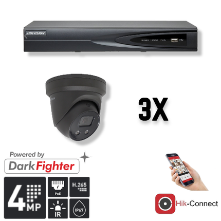 Hikvision Set 3x Turret 4MP + Recorder & Cabling