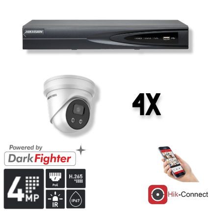 Hikvision Set 4x Turret 4MP + Recorder & Cabling