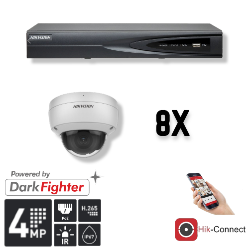 Hikvision Set 8x Dome 4MP + Recorder & Cabling