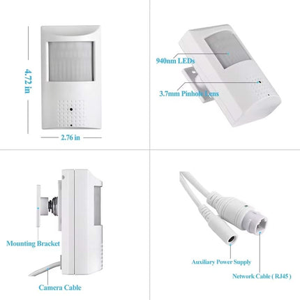 AlarmsysteemExpert.nl Bewegingsmelder IP camera (PIR), Full HD, Onvif, PoE, Microfoon, 940Nm IR