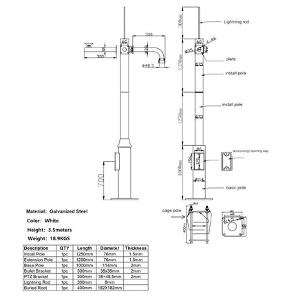 Alarm SystemExpert.co.uk Camera mast 4.5m Dark gray, Galvanized steel, Lightning arrestor