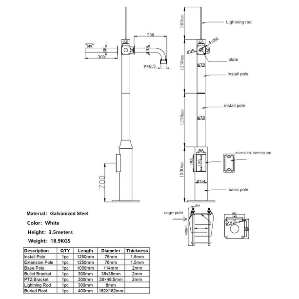 Alarm SystemExpert.co.uk Camera mast 4.5m Dark gray, Galvanized steel, Lightning arrestor