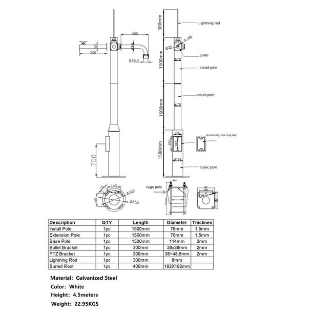 Alarm SystemExpert.co.uk Camera mast 4.5m Dark gray, Galvanized steel, Lightning arrestor
