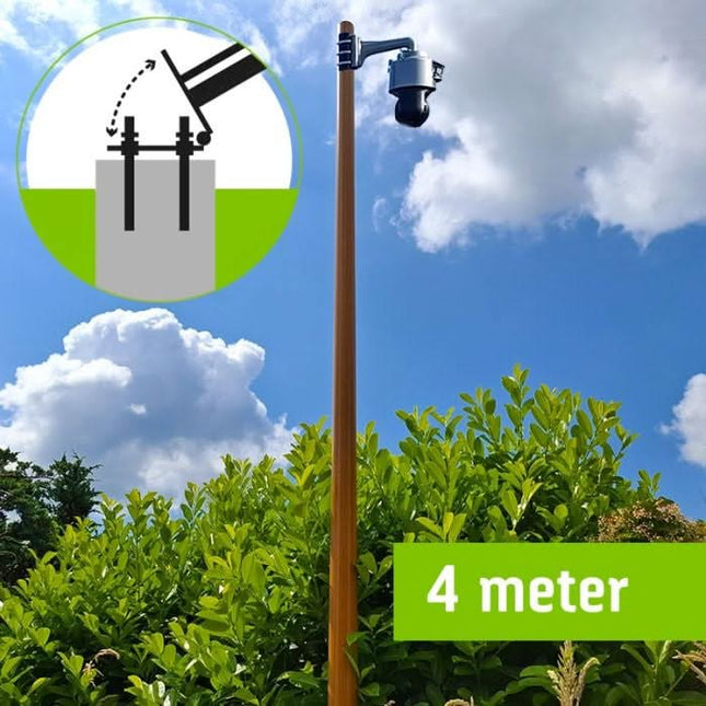 AlarmsysteemExpert.nl Lichte houtstructuur cameramast met kantelanker 4 meter