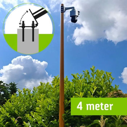 AlarmsysteemExpert.nl Lichte houtstructuur cameramast met kantelanker 4 meter