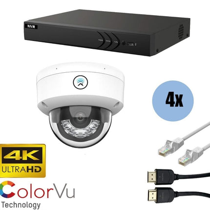 ASE Kit, 4x Dome, 8Mp 4K Ultra HD ColorVu Binnen camera, met NVR en bekabeling