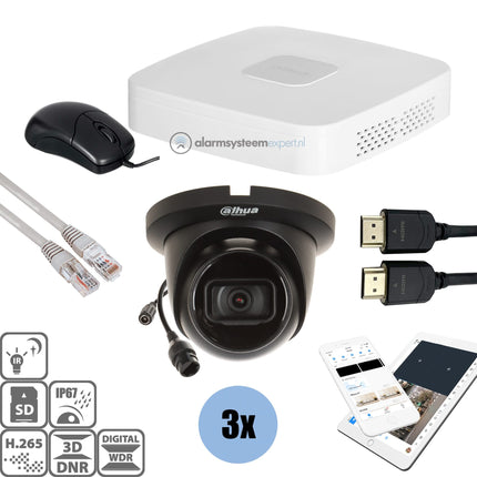 Dahua Black Kit 3x Turret 8 Mp + Rekorder & Verkabelung