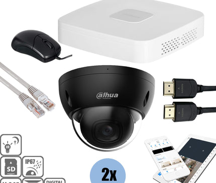 Dahua Dahua Black kit 2x Dome 8MP + Recorder & Bekabeling