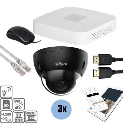 Dahua Dahua Black Kit 3x Dome 4MP + Rekorder & Verkabelung