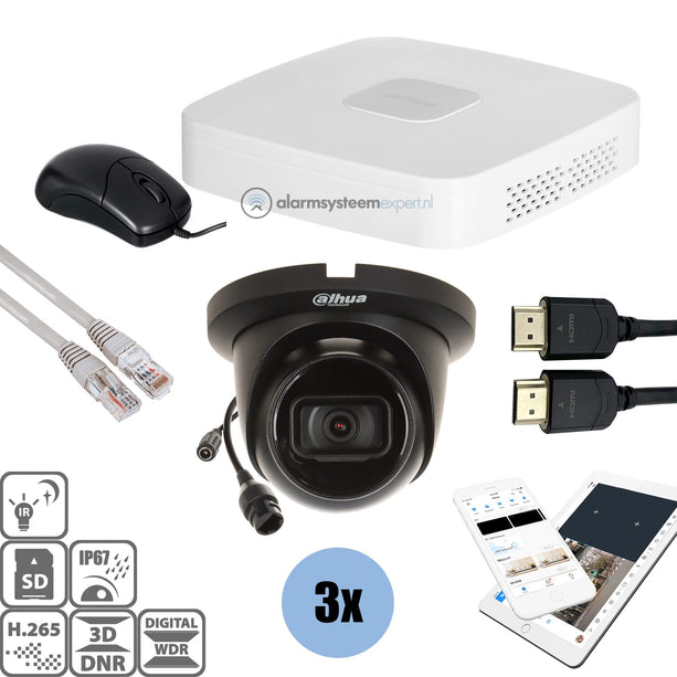 Dahua Dahua Black Kit 3x Turret 4 Mp + Recorder & Cabling