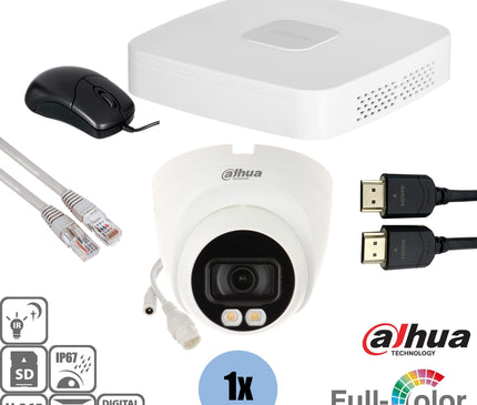 Dahua Dahua Set 1x Turret 4MP Full-Color + Recorder & Verkabelung