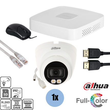 Dahua Dahua Set 1x Turret 4MP Full-Color + Recorder & Verkabelung