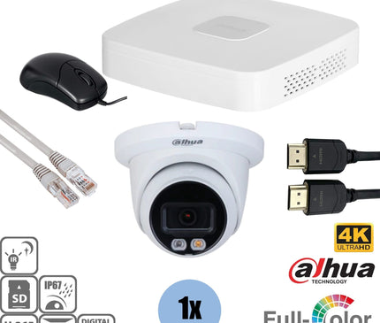 Dahua Dahua Set 1x Turret 8MP 4K Full-Color + Recorder & Bekabeling