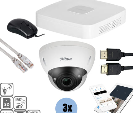 Dahua Dahua Set 3x Dome 4MP + Recorder & Bekabeling
