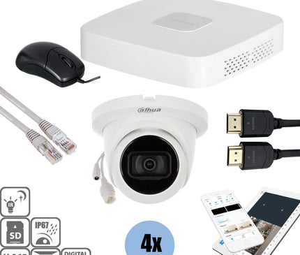 Dahua Dahua Set 4x Turret 4MP + Recorder & Bekabeling