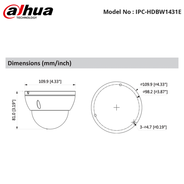 Dahua IPC-HDBW1430DE-SW 4 MP  WiFi vaste Dome Micro SD