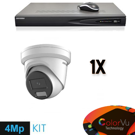 Hikvision Colorvu Set 1x Turret 4MP Recorder + Bekabeling