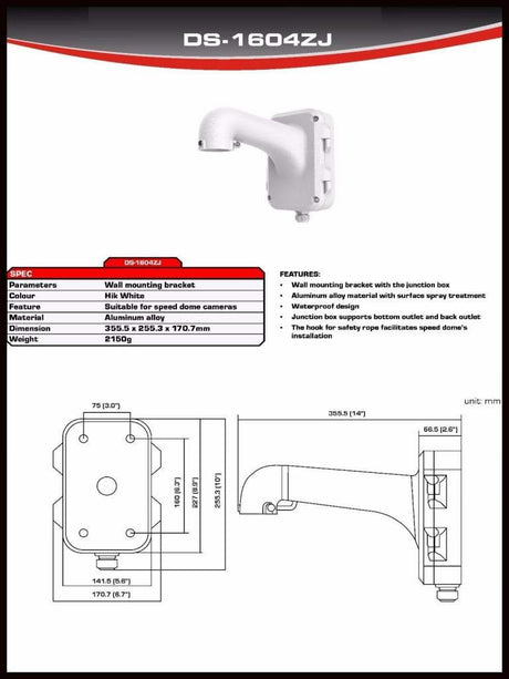 Hikvision DS-1604ZJ-BOX wandmontagesteun voor PTZ camera's