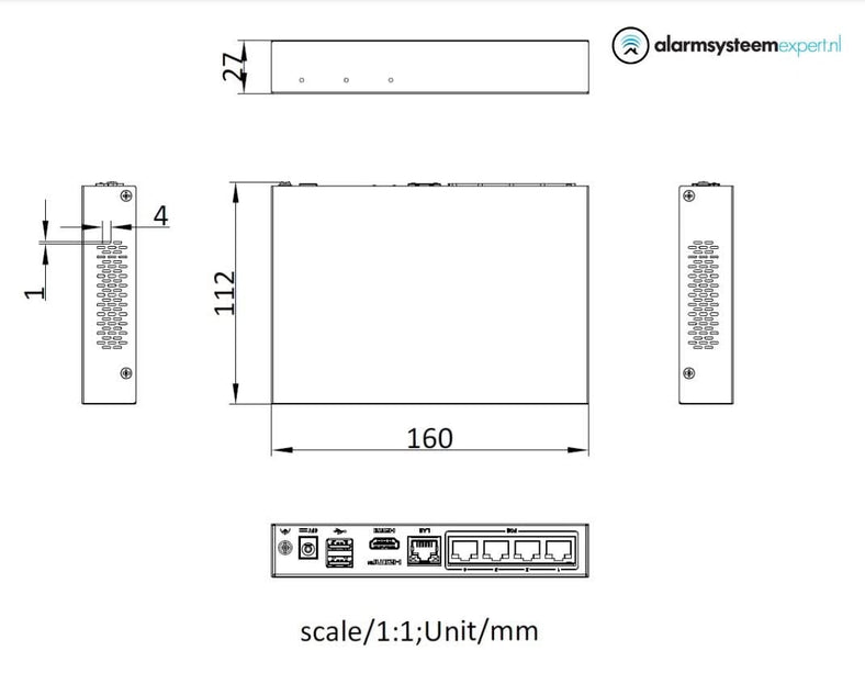 Hikvision DS-E04NI-Q1/4P,  incl. 1 of 2TB SSD Geschikt voor 4 IP camera's 4x PoE