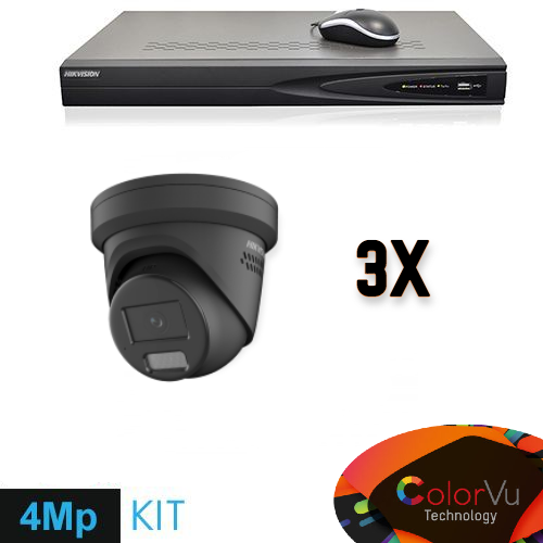 Hikvision Colorvu Set 3x Turret 4MP Recorder + Cabling