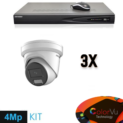 Hikvision Hikvision Colorvu Set 3x Turret 4MP Recorder + Cabling