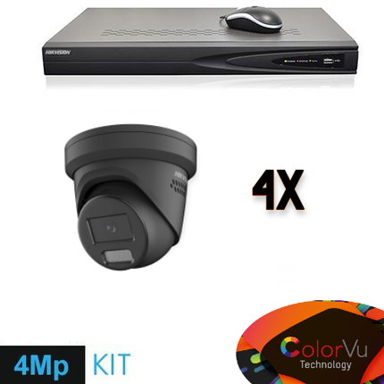 Hikvision Hikvision Colorvu Set 4x Turret 4MP Recorder + Cabling