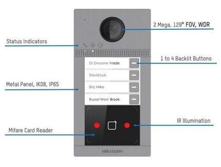 Alarm SystemExpert.fr Alarm SystemExpert.fr DS-KV8413-WME1/FLUSH 4 poussoirs de sonnette encastrés illumination IR PoE 12v
