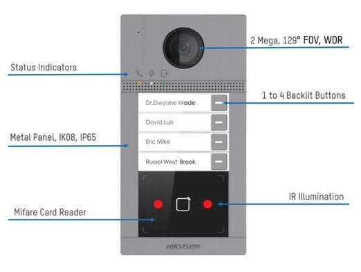 Alarm SystemExpert.de Alarm SystemExpert.de DS-KV8413-WME1/FLUSH Unterputz 4 Klingeldrücker IR-Beleuchtung PoE 12v