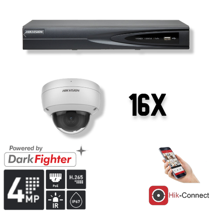 Hikvision Hikvision Set 16x Dome 4MP + Recorder & Cabling