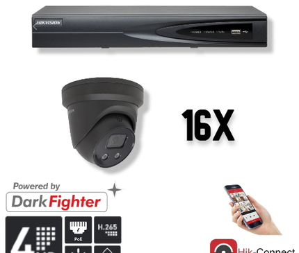 Hikvision Hikvision Set 16x Turret 4MP + Recorder & Bekabeling Zwart