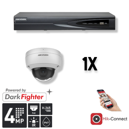 Hikvision Hikvision Set 1x Dome 4MP + Enregistreur & Câblage