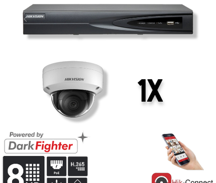 Hikvision Set Hikvision 1x Dôme 8MP + Enregistreur & Câblage