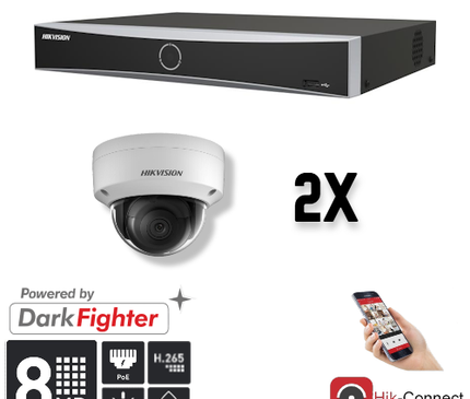 Hikvision Hikvision Set 2x Dome 8MP + Recorder & Bekabeling