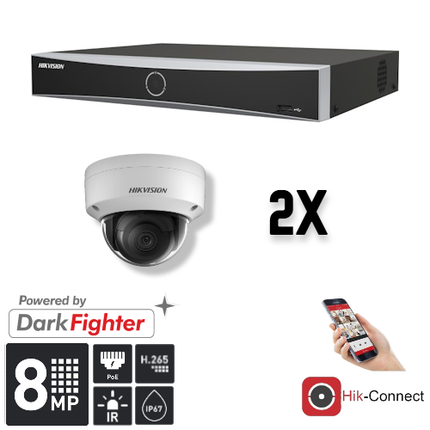 Hikvision Hikvision Set 2x Dome 8MP + Enregistreur & Câblage