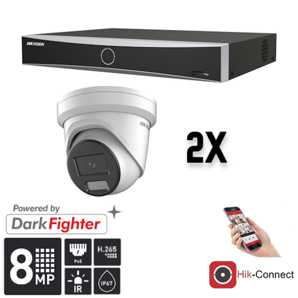Hikvision Hikvision Set 2x Turret 8MP + Recorder & Bekabeling