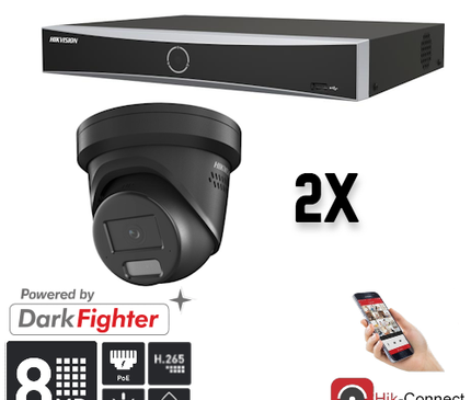 Hikvision Hikvision Set 2x Turret 8MP + Recorder & Cabling