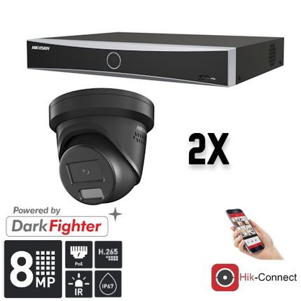 Hikvision Hikvision Set 2x Turret 8MP + Recorder & Cabling