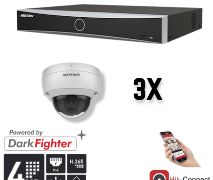 Hikvision Hikvision Set 3x Dome 4MP + Recorder & Bekabeling