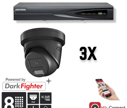Hikvision Hikvision Set 3x Turret 8MP + Recorder & Cabling