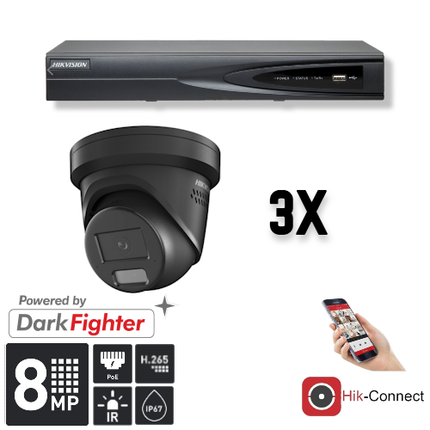 Hikvision Hikvision Set 3x Turret 8MP + Rekorder & Verkabelung