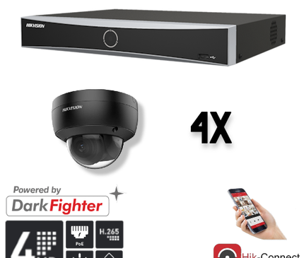Hikvision Hikvision Set 4x Dome 4MP + Recorder & Bekabeling