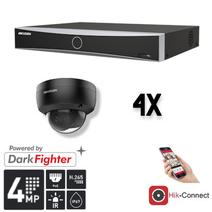 Hikvision Hikvision Set 4x Dome 4MP + Recorder & Cabling