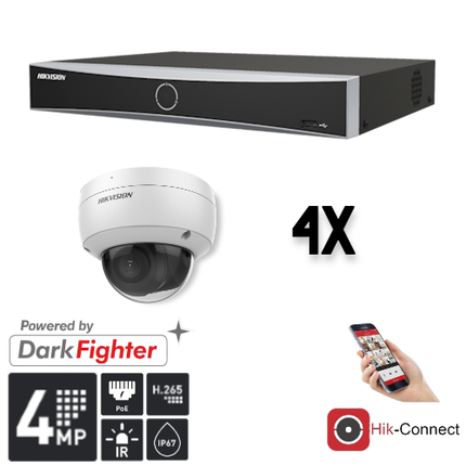 Hikvision Hikvision Set 4x Dome 4MP + Enregistreur & Câblage