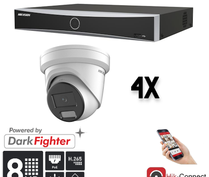 Hikvision Hikvision Set 4x Turret 8MP + Recorder & Bekabeling