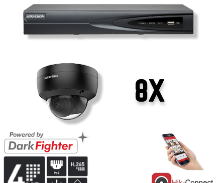 Hikvision Hikvision Set 8x Dome 4MP + Recorder & Bekabeling