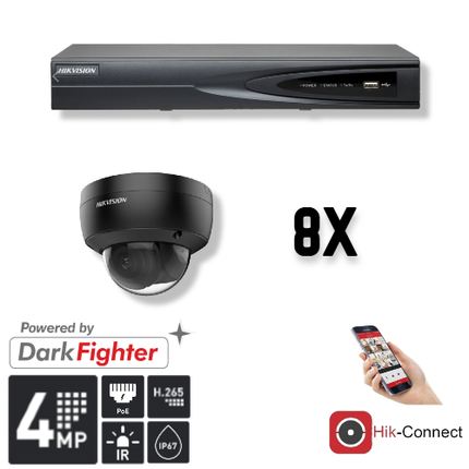Hikvision Hikvision Set 8x Dome 4MP + Recorder & Cabling
