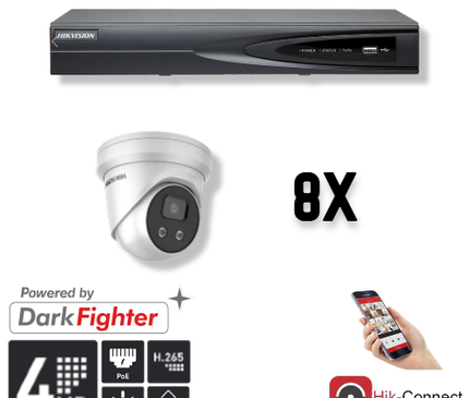 Hikvision Hikvision Set 8x Turret 4MP + Recorder & Bekabeling